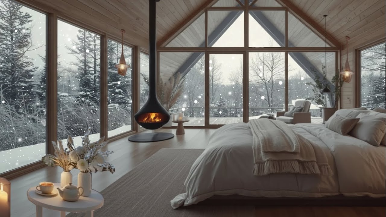 Calm Winter Piano for Deep Sleep | Warm Fireplace & Snowfall | Stay Asleep All Night (No Talking)