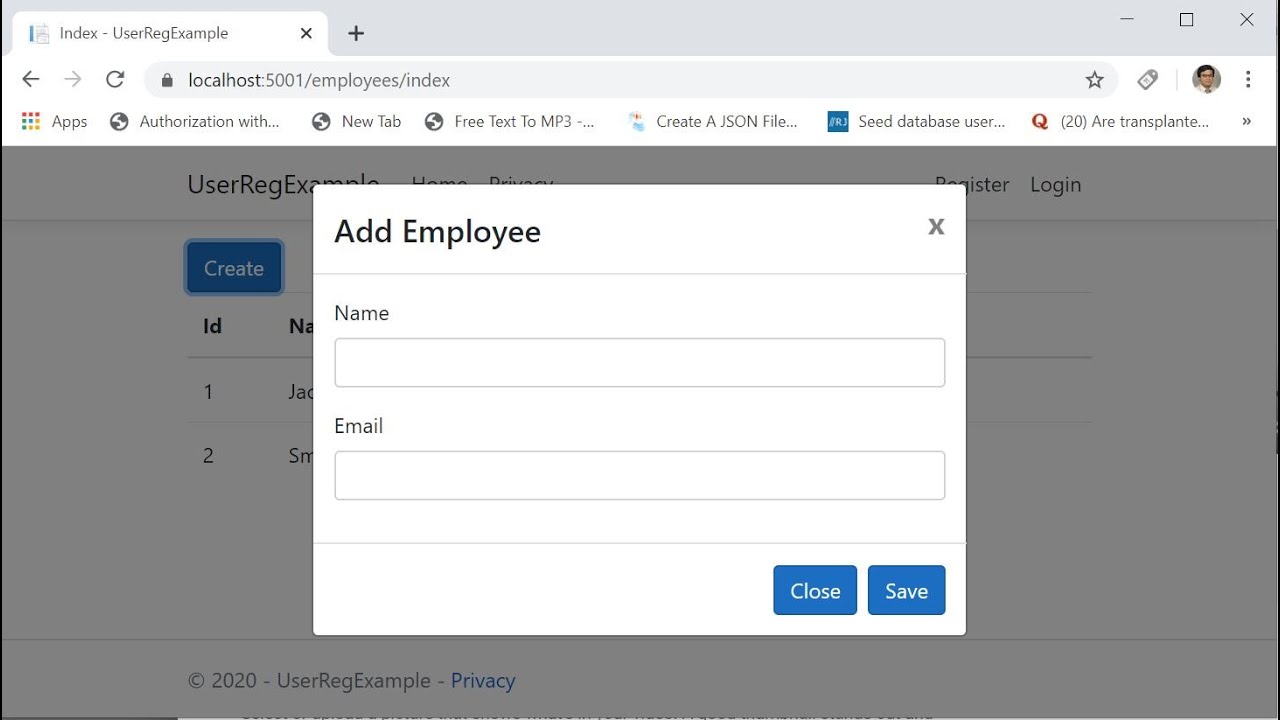 Save Data Using Modal Pop Up In Asp.Net Core With Bootstrap Jquery