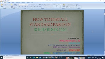 HOW TO INSTALL STANDARD PARTS IN  SOLID EDGE 2020