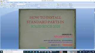 HOW TO INSTALL STANDARD PARTS IN  SOLID EDGE 2020