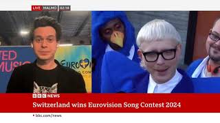 🇨🇭 Switzerland wins Eurovision 2024 | Reaction and Interview (BBC News Channel)