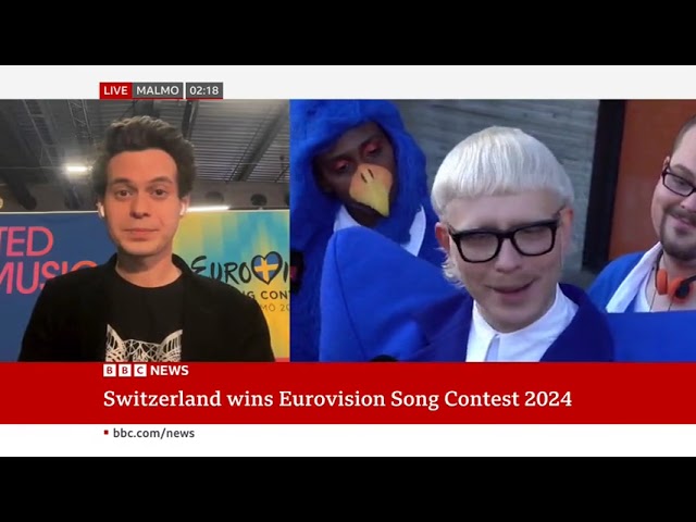 🇨🇭 Switzerland wins Eurovision 2024 | Reaction and Interview (BBC News Channel)