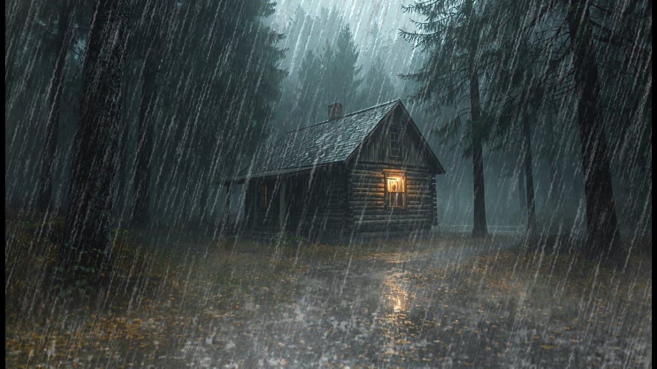 Heavy Rain & Distant Thunder in a Forest Cabin 🌧️ Deep Sleep & Stress ...