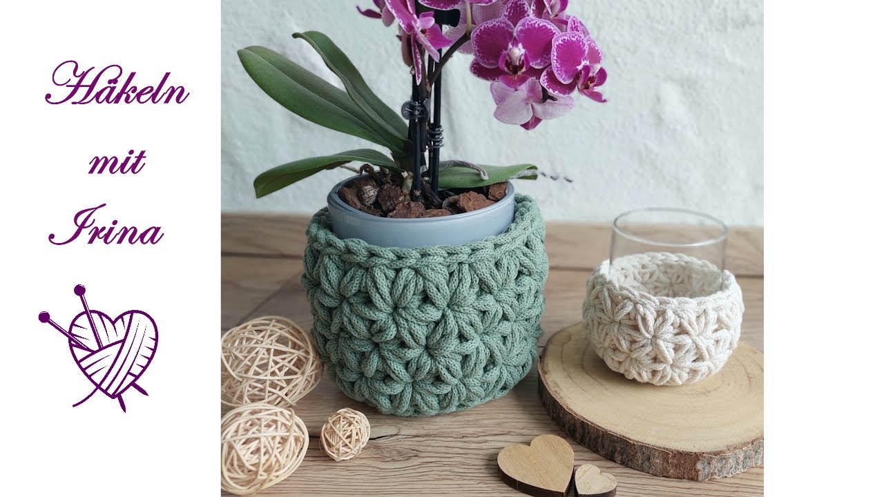 Корзина крючком  жасмин (цветы, звезда) узор.