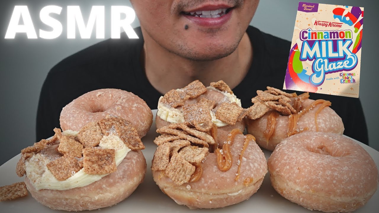 ASMR Krispy Kreme Doughnuts Cinnamon Milk Glaze The Hangry Mole YouTube