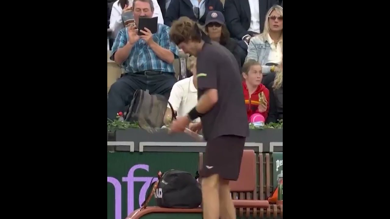 Frustrated Andrey Rublev at Roland-Garros