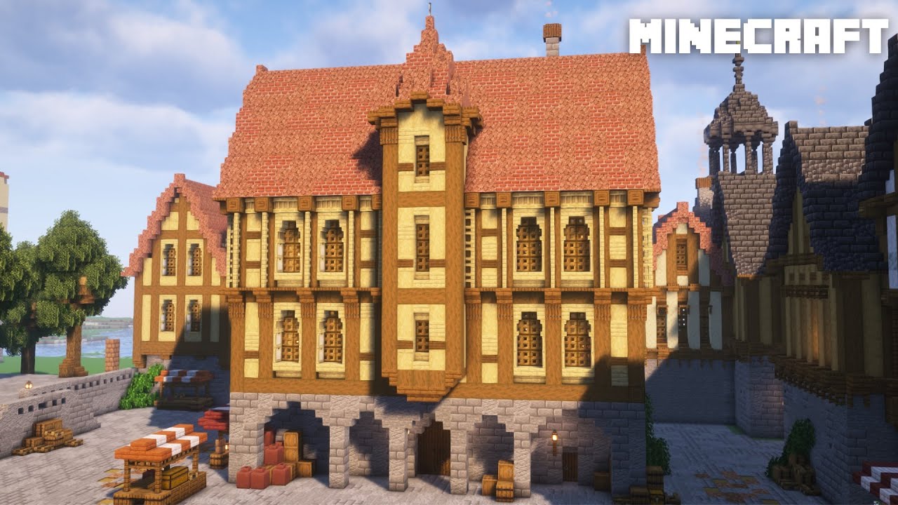 Minecraft: How to build a Medieval Trading Hall | Minecraft Tutorial ...