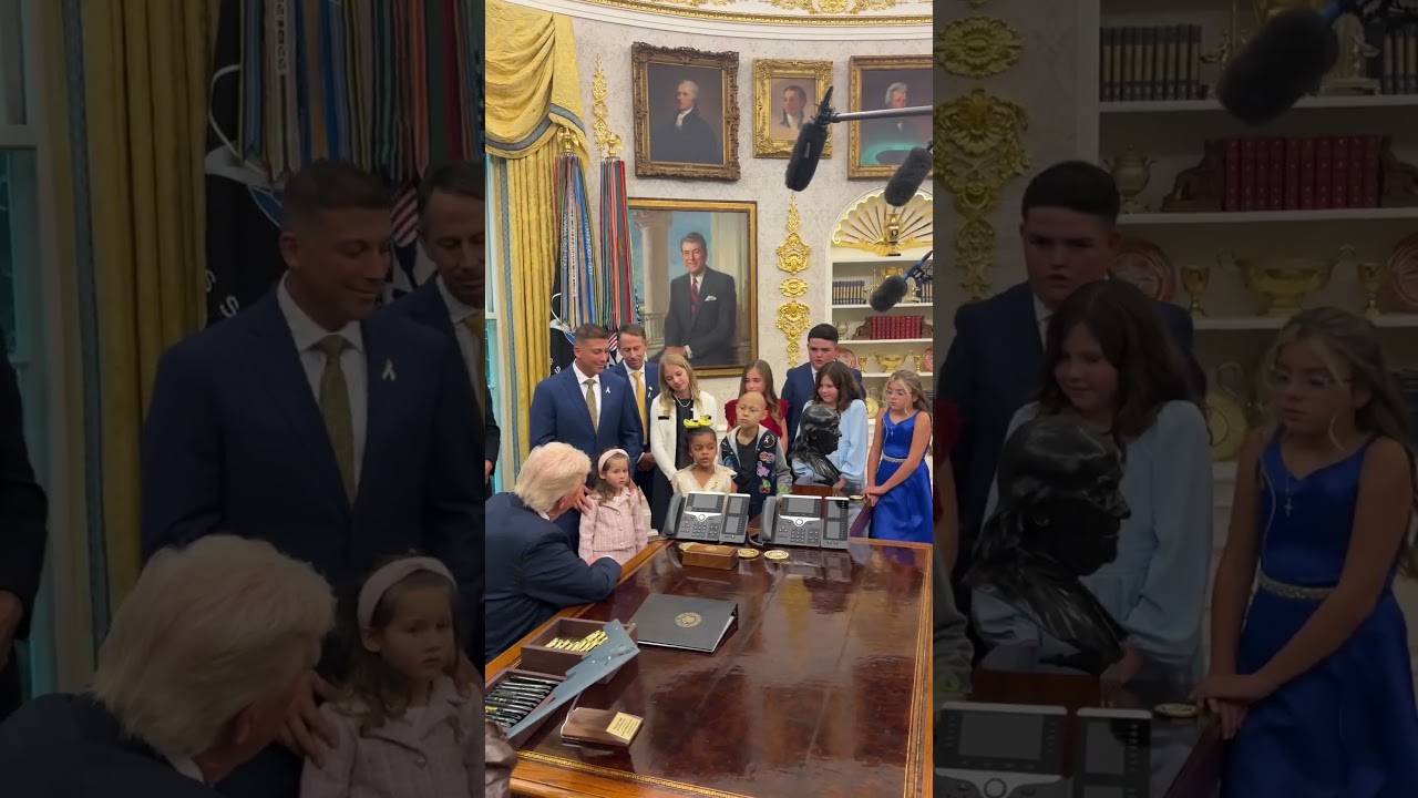 President Trump shares rare heartwarming moments with childhood cancer survivors