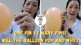 Popping a balloon with one pin vs many pins! Can you predict what happens? - Physics Rox