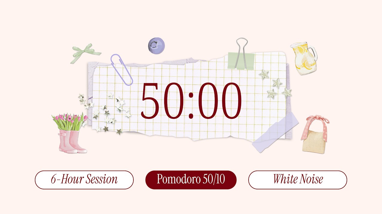 50/10 Pomodoro Timer | Study With Me 6 Hours 🎧 White Noise for Deep ...