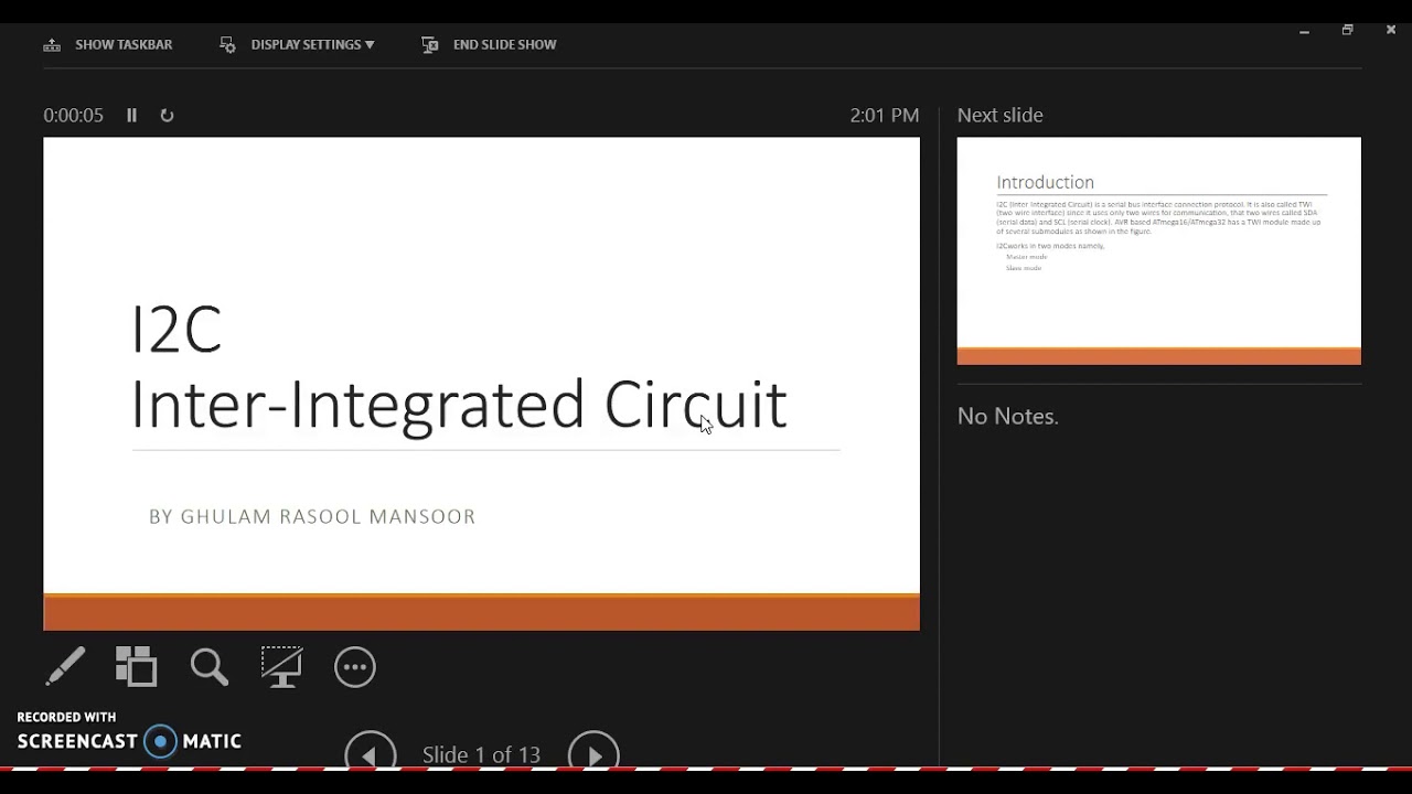 Recorded Presentation on I2C for the MIT Course