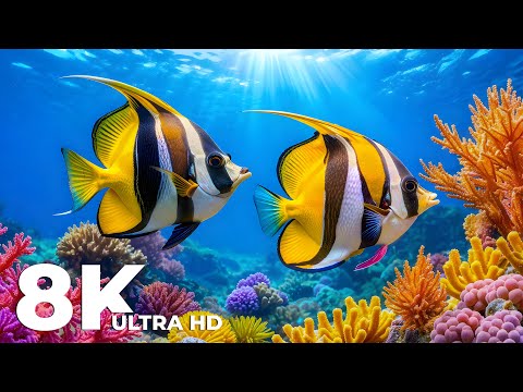 The Best 8K Aquarium Beautiful Coral Reef Fish Jellyfish Soothing Music For Sleep 