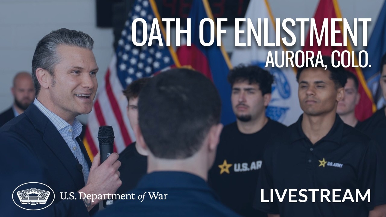 LIVE: SecWar administers the oath of enlistment to recruits at Buckley Space Force Base in Colorado.