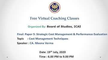Final: Paper 5: Strategic Cost Management & Performance Evaluation: Evening session- 19.07.2020