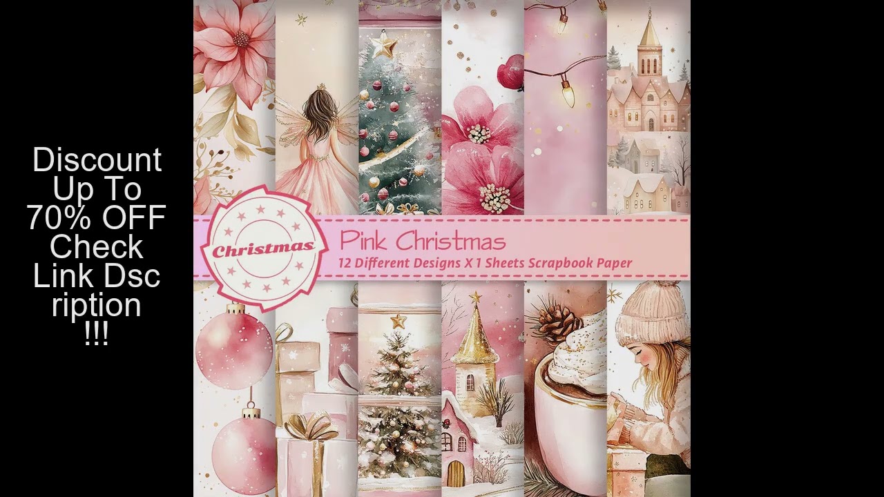 Pink Christmas Scrapbook Paper Pad,12sheets Decorative Craft Papers,Hand Account Material For Junk J