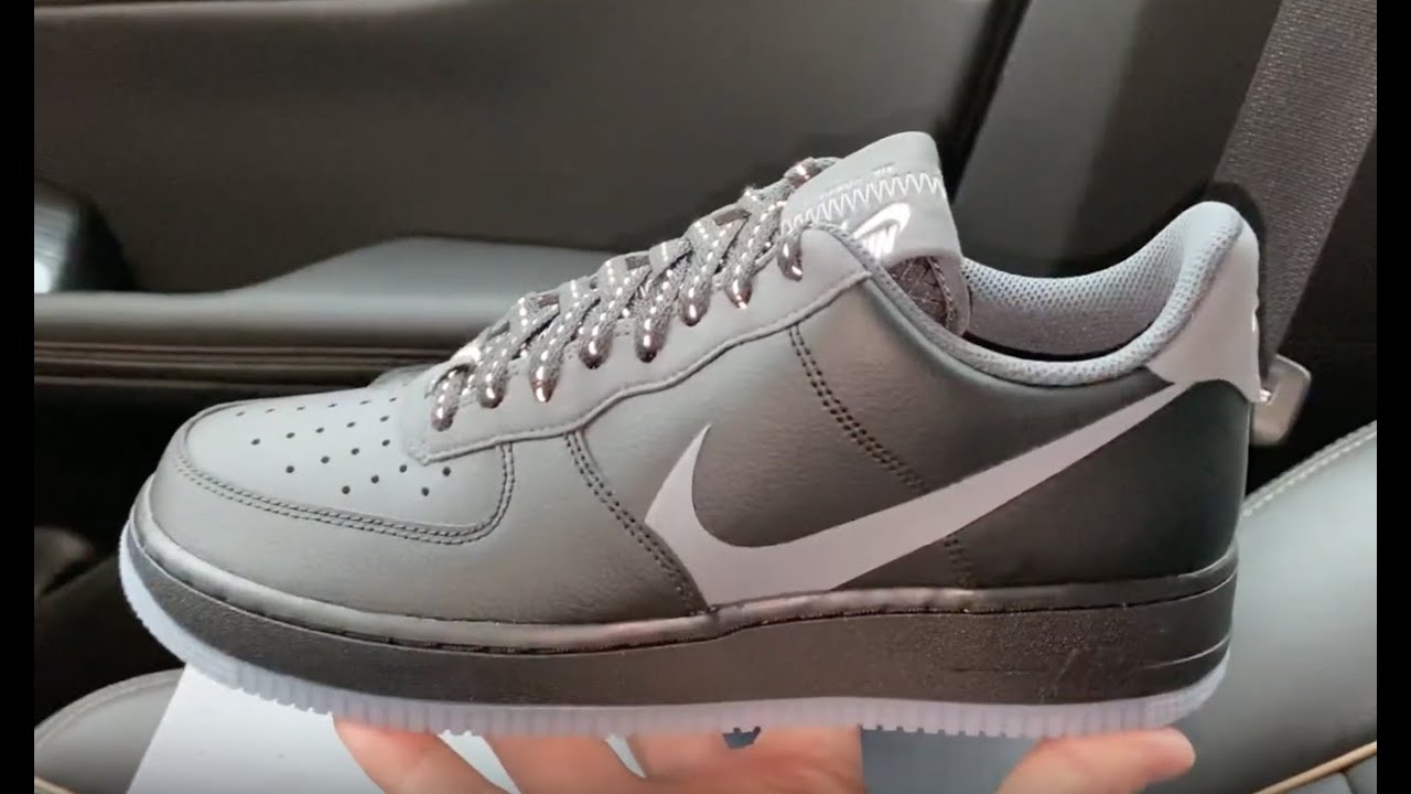 Nike Air Force 1 07 LV8 Grey Swoosh shoes - YouTube