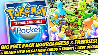*NEW BIG FREE PACK HOURGLASSES & FREEBIES* New Mega! New Cards! Event Best Decks (Pokémon TCG Pocket screenshot 1