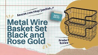 Amazon Basics Stackable Metal Wire Storage Basket Set for Kitchen - Black/Rose Gold