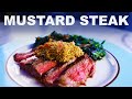 Sirloin steak with pickled mustard seeds and greens