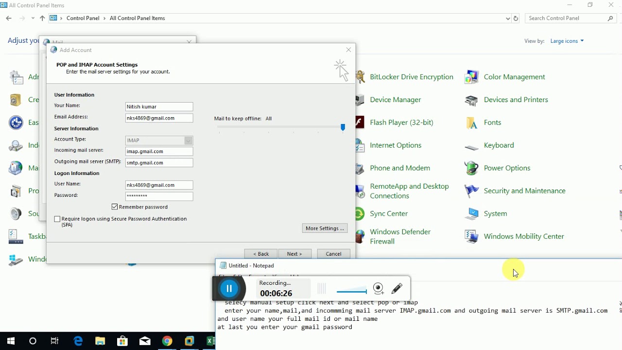 How to configure Gmail Account in Outlook 2013/2016 via IMAP - YouTube