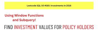 #SQL Leetcode SQL 50 #42: Investments in 2016