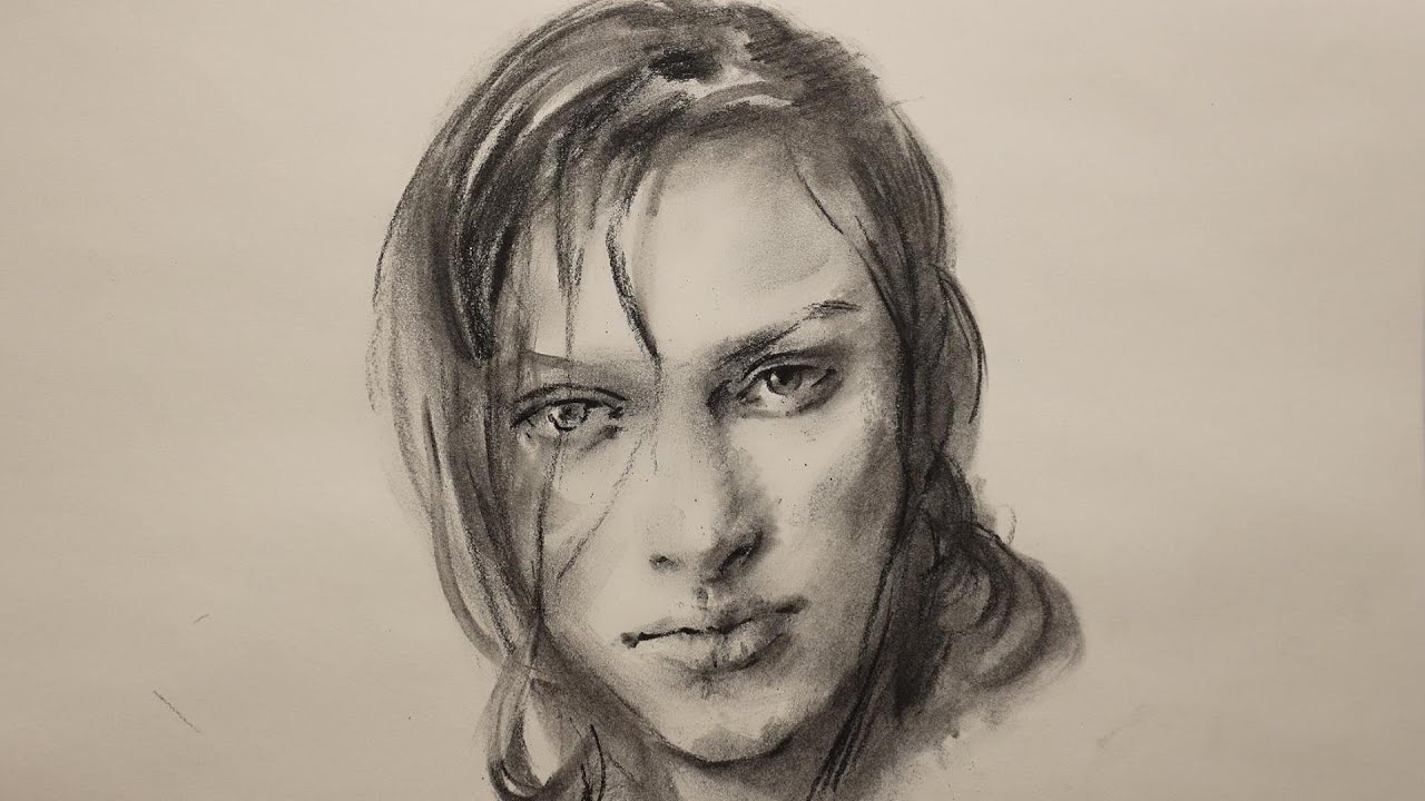 How to draw a girl portrait in charcoal in 35 minutes - YouTube