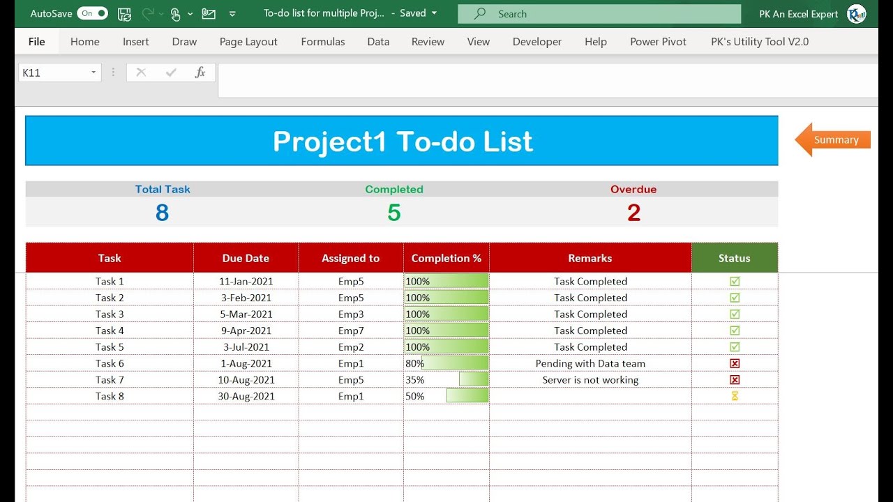 Managing Multiple Projects Excel Template