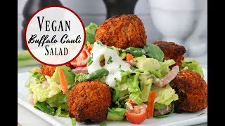 Vegan Buffalo Cauliflower Salad with homemade blue cheese dressing