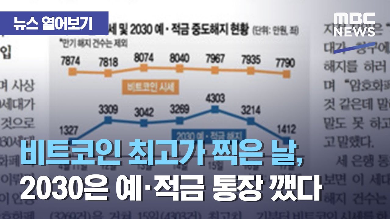 [뉴스 열어보기] 비트코인 최고가 찍은 날, 2030은 예·적금 통장 깼다 (2021.04.28/뉴스투데이/MBC)