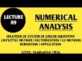 LECTURE#9 : NUMERICAL ANALYSIS...SYSTEM OF LINEAR EQUATIONS.LU / FACTORIZATION / DOO'LITTLE's METHOD