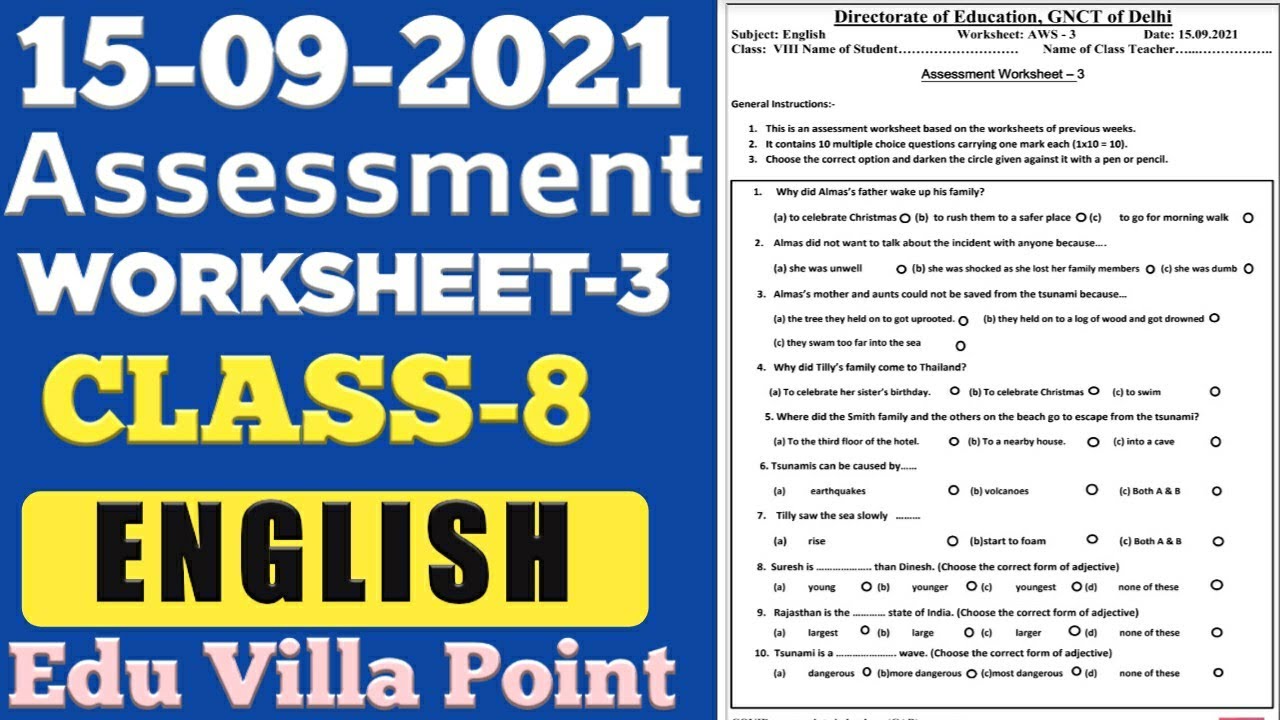 class 8 english assessment worksheet 3 15 09 2021 edu villa point youtube