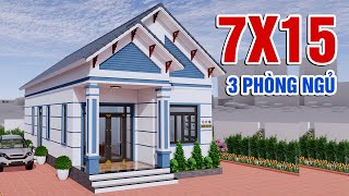 SIMPLE 7X15M SINGLE-STORY HOUSE DESIGN WITH THAI-STYLE ROOF, POPULAR IN 2023
