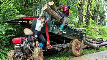 Agricultural vehicles, bright smiles always fight with big trees no matter how difficult or tiring 