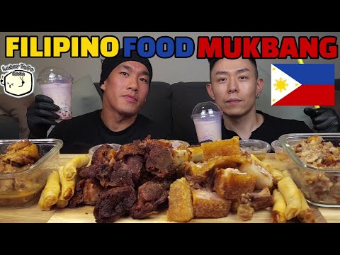 TRYING FILIPINO FOOD FOR THE FIRST TIME! |먹방| 吃播 | Crispy Pata + Lechon Kawali + Pork Sisig + Adobo|