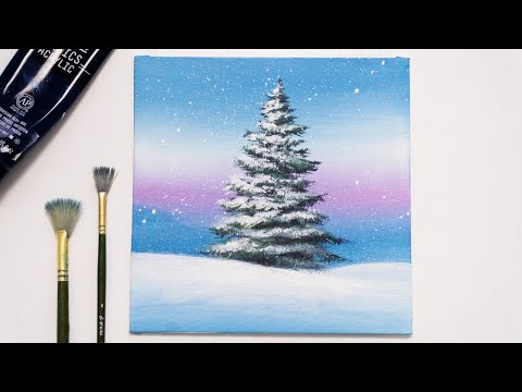 How to Paint a Pine Tree with Snow | Acrylic Painting for Beginners