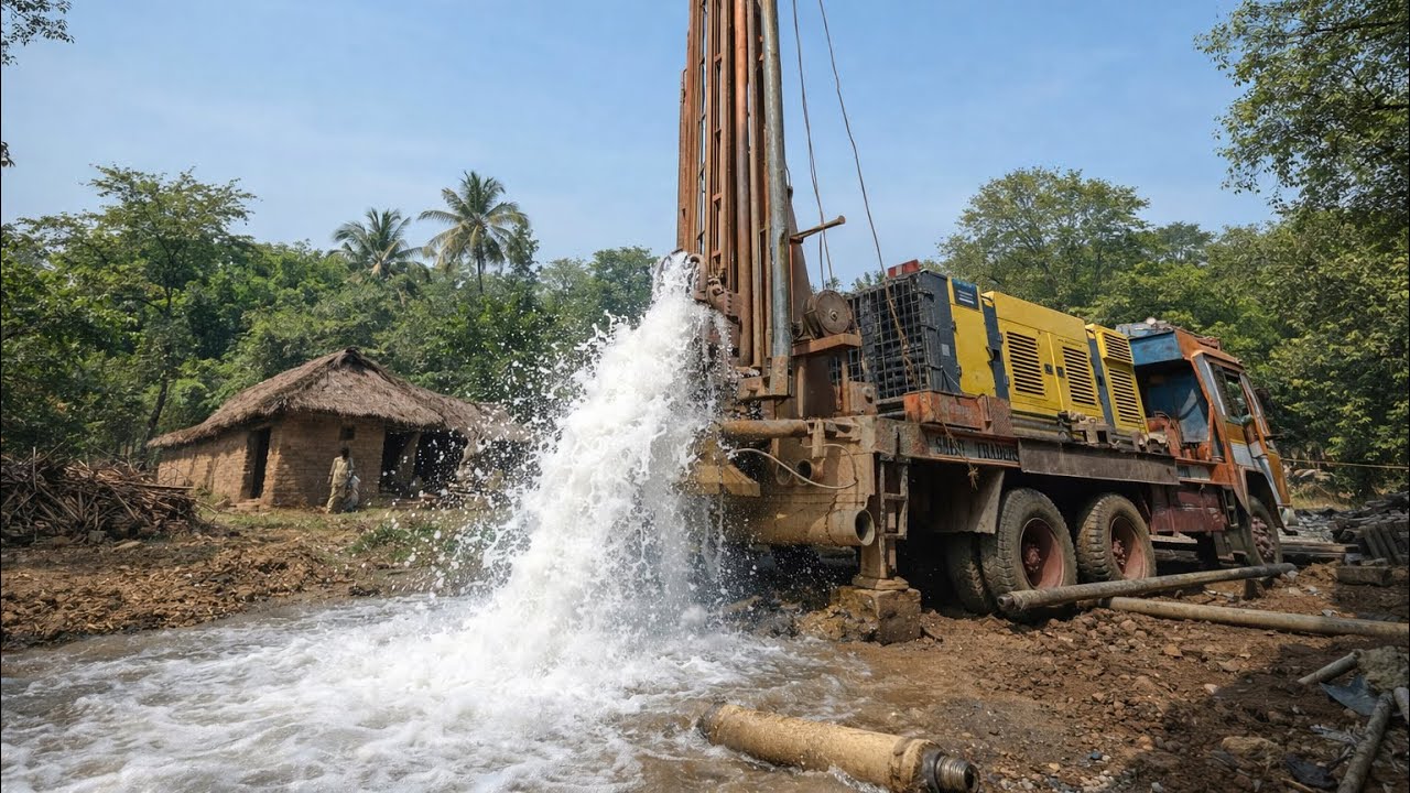 Borewell drilling water 💧 100 Hp horsepower borewell drilling in high pressure water borewell 