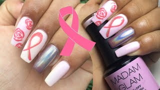 EASY BREAST CANCER awareness nail Design •MADAM GLAM•