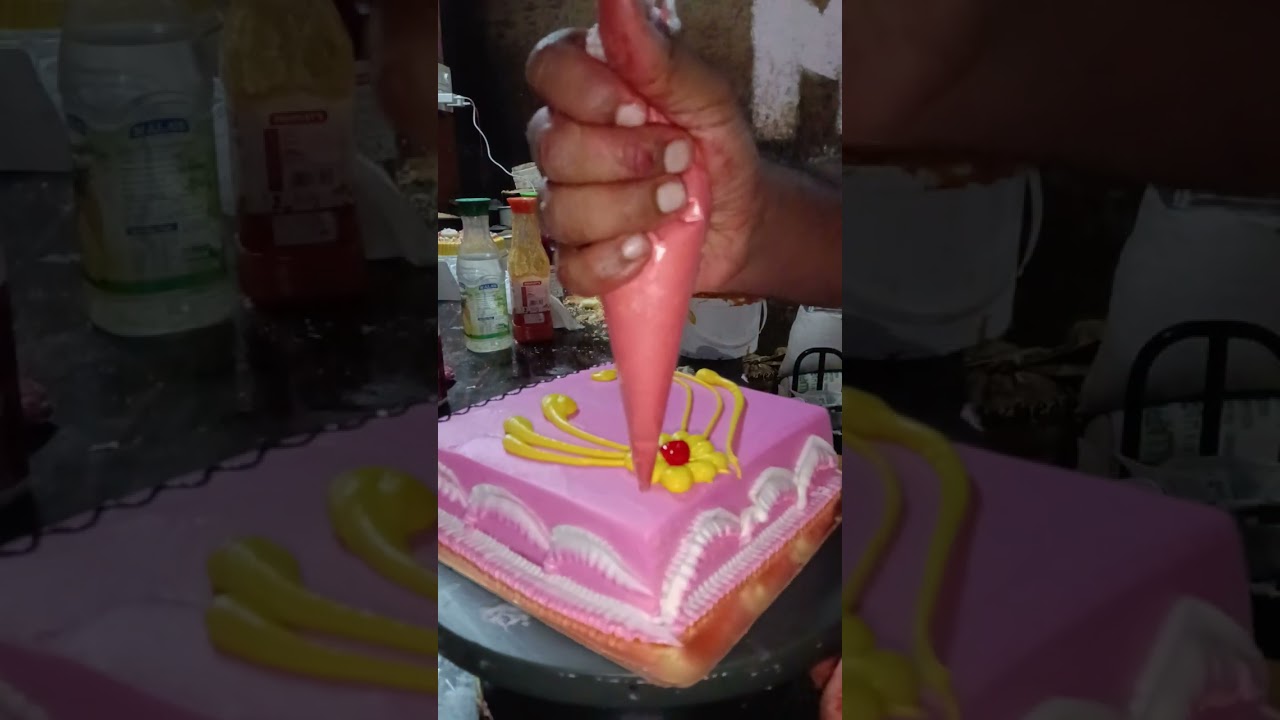 Pink cake butter cream square cake recipe birthday cake design idea celebration order ke k