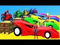 Homem Aranha com SUPER MOTOS e Heróis! Saltos na Mega Rampa com Carros - GTA V Mods