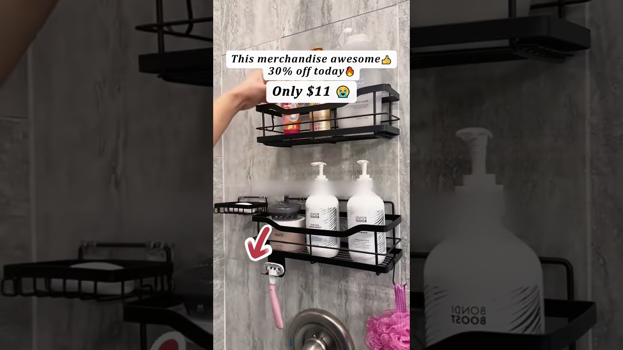 Rustproof Shower Caddy with Hooks | No Drill | Large Capacity