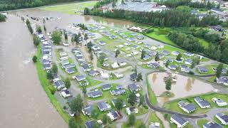 Dokka Camping - Flom - Flood - Ekstremværet Hans 2023 - Extreme Weather - Norway Norge Drone 4K