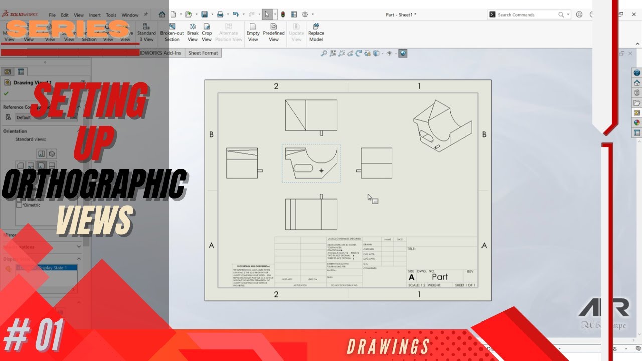 Setting Up A Drawing Sheet & Orthographic Views Solidworks Tutorial ...