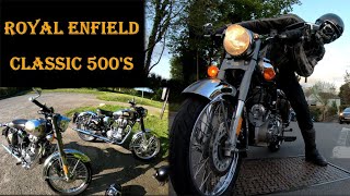 2 Royal Enfield Classic 500s Lovely Countryside and a Lucky Rabbit