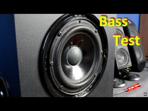 How to remove Logitech X-230 grill + subwoofer excursion bass test