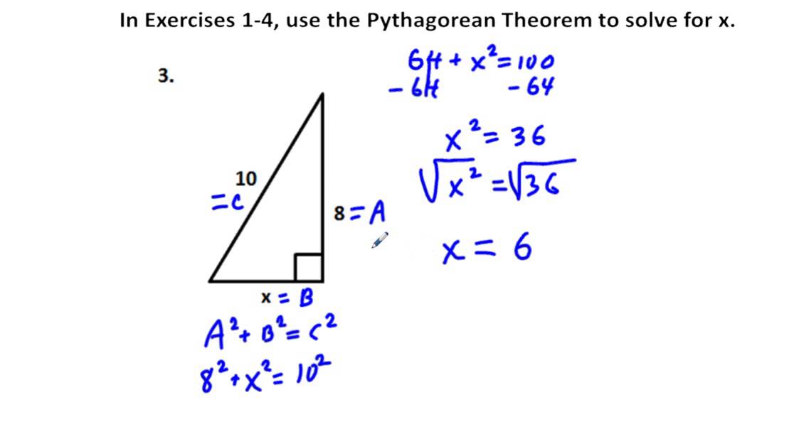 Precalculus Chapter 4.2.Quick Review Exercises 1-10 Pythagorean Theorem