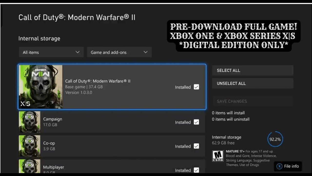 How to Pre-load Call of Duty: Modern Warfare 2 FULL GAME, Xbox One & Xbox  Series X, S Digital ONLY