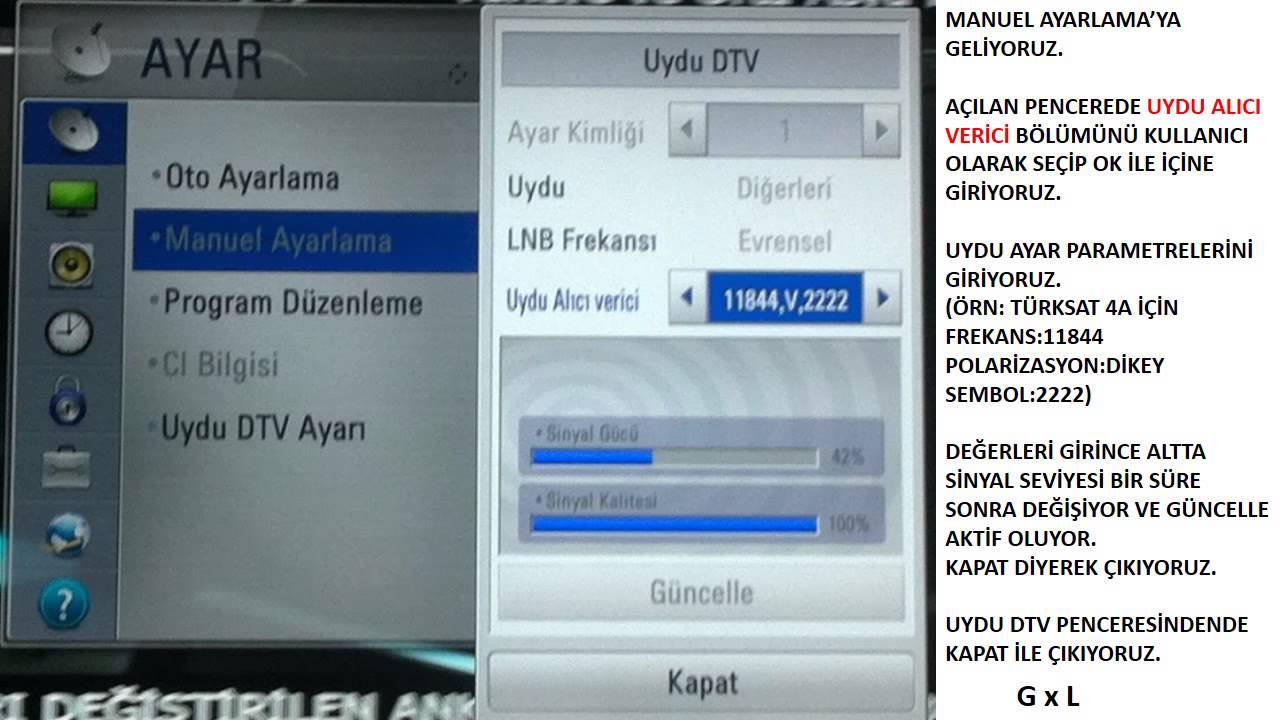 2011 SERİSİ LG TV, MANUEL UYDU AYARLAMA YouTube