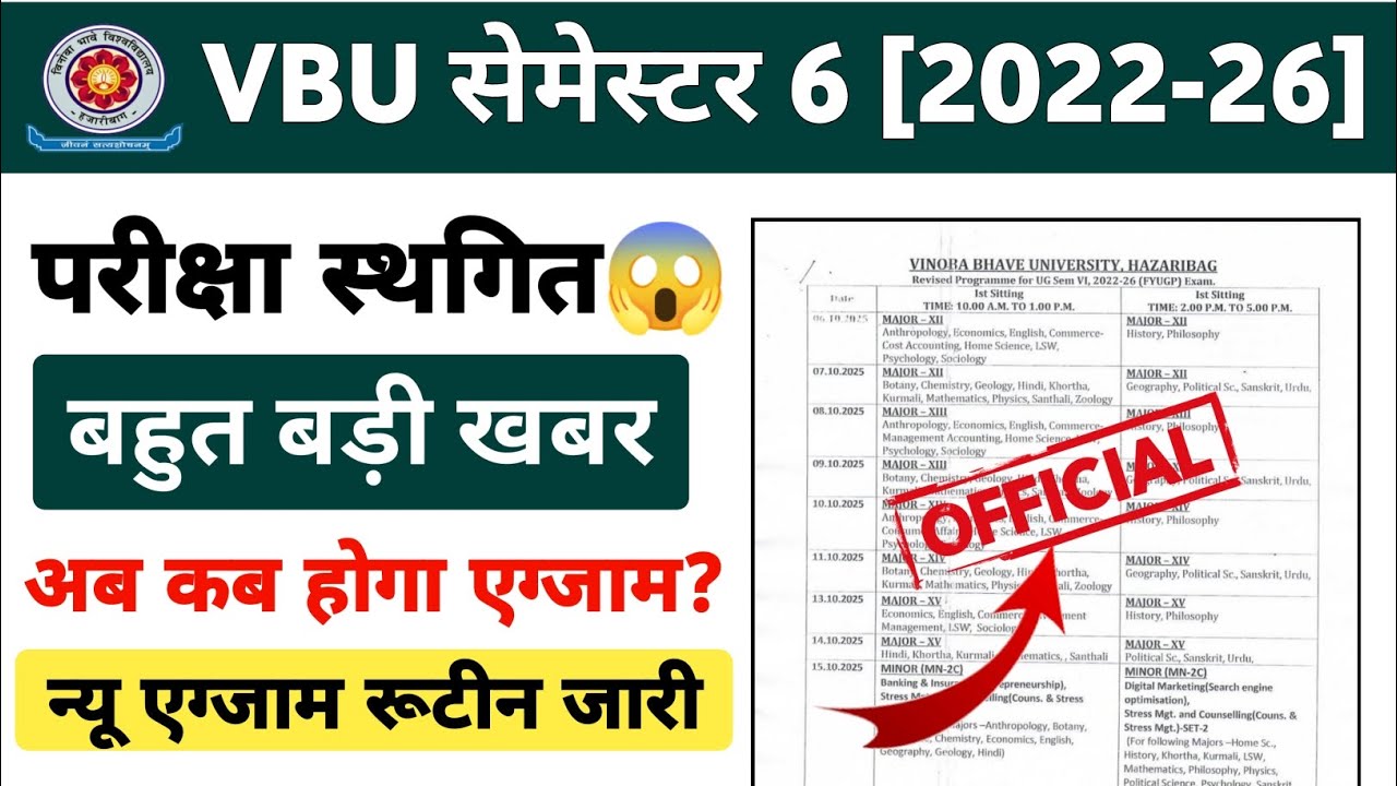 VBU FYUGP Semester 6 Exam Postponed | Semester 6 New Examination Programme जारी FYUGP, Ug Spl.😱  