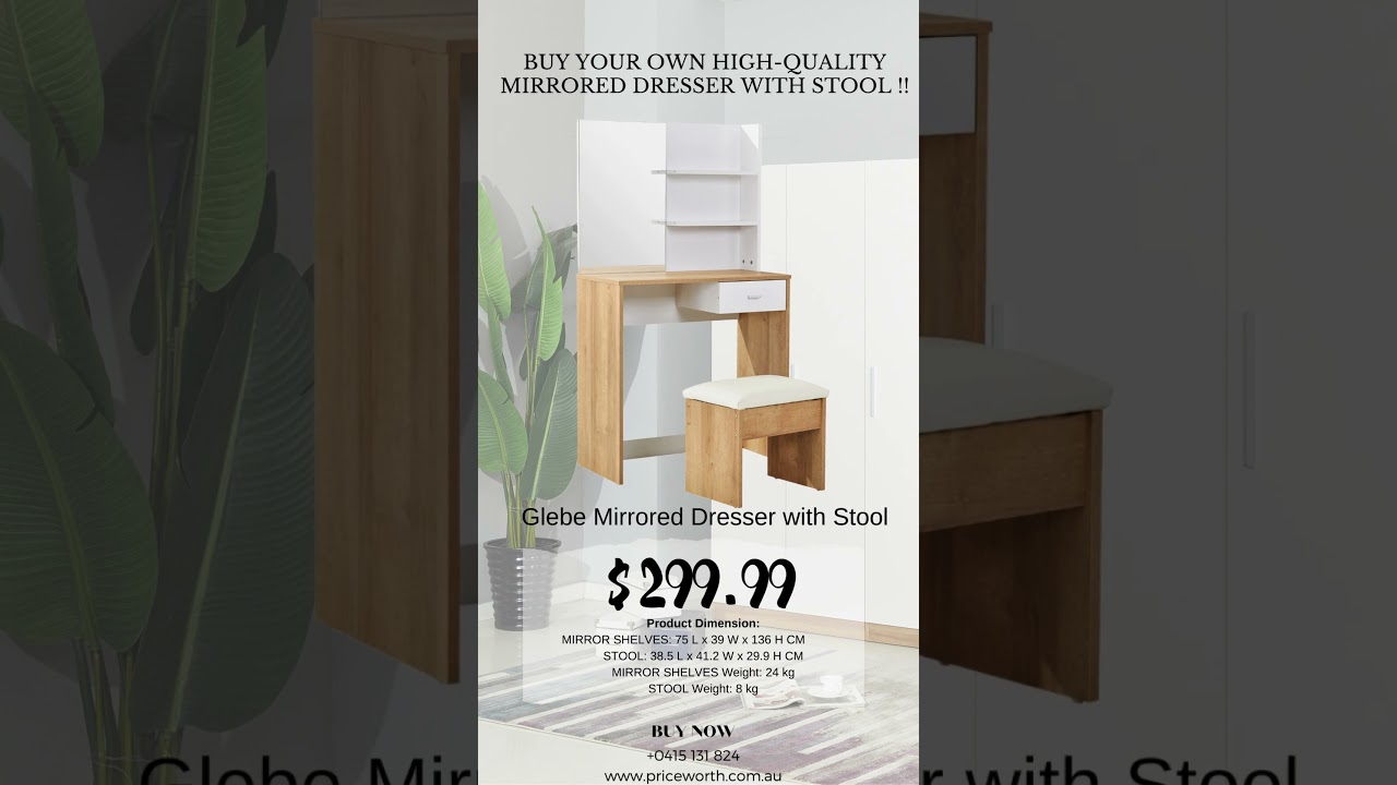 BUY YOUR OWN HIGH-QUALITY MIRRORED DRESSER WITH STOOL !!