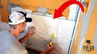 Every Step you Need to Install Large Format Tiles on a new Walk in Shower Wall! Tile walls 101 by DIYTyler 164,374 views 1 year ago 15 minutes